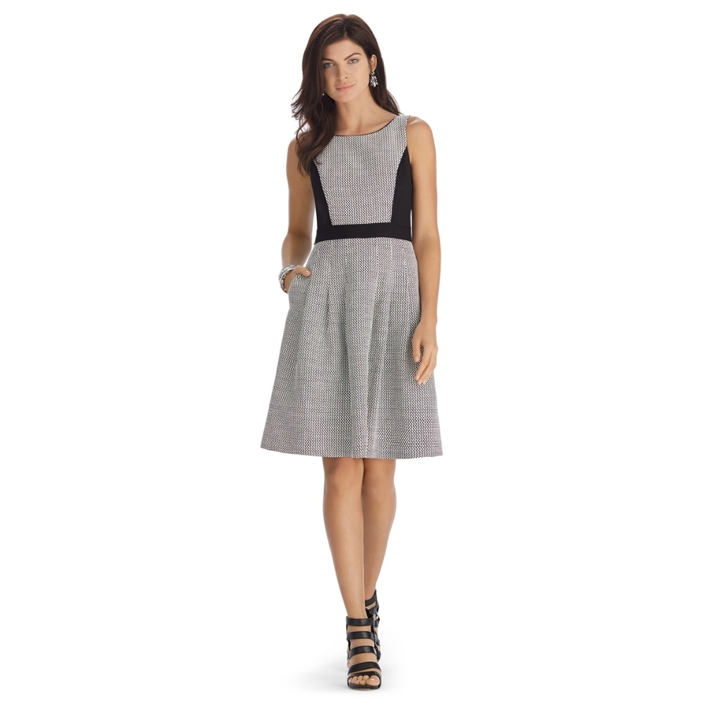 WHBM Textured Pleated Pieced Fit and Flare Dress